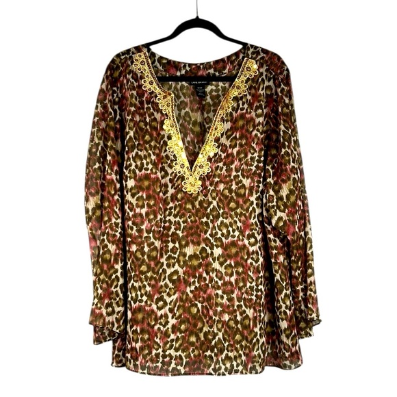 Lane Bryant Leopard Gold Sequin V-Neck Sheer Summer Beach Cover Up Size 22/24 - Picture 1 of 5